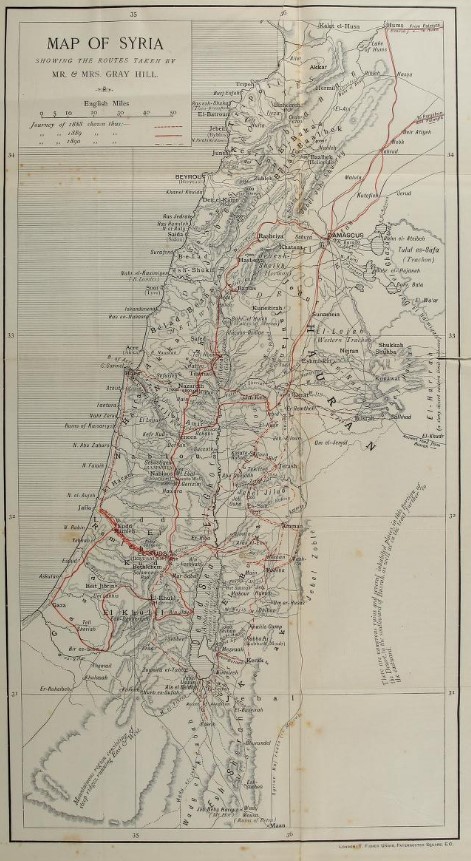 מפת המסע שעברה קרוליין היל עם הבדואים - גריי היל קרוליין אמילי